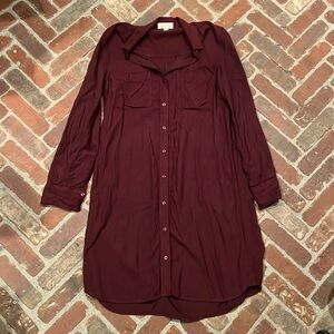 Anthropologie Cloth and Stone Maroon Flannel Button Down Shirt Dress